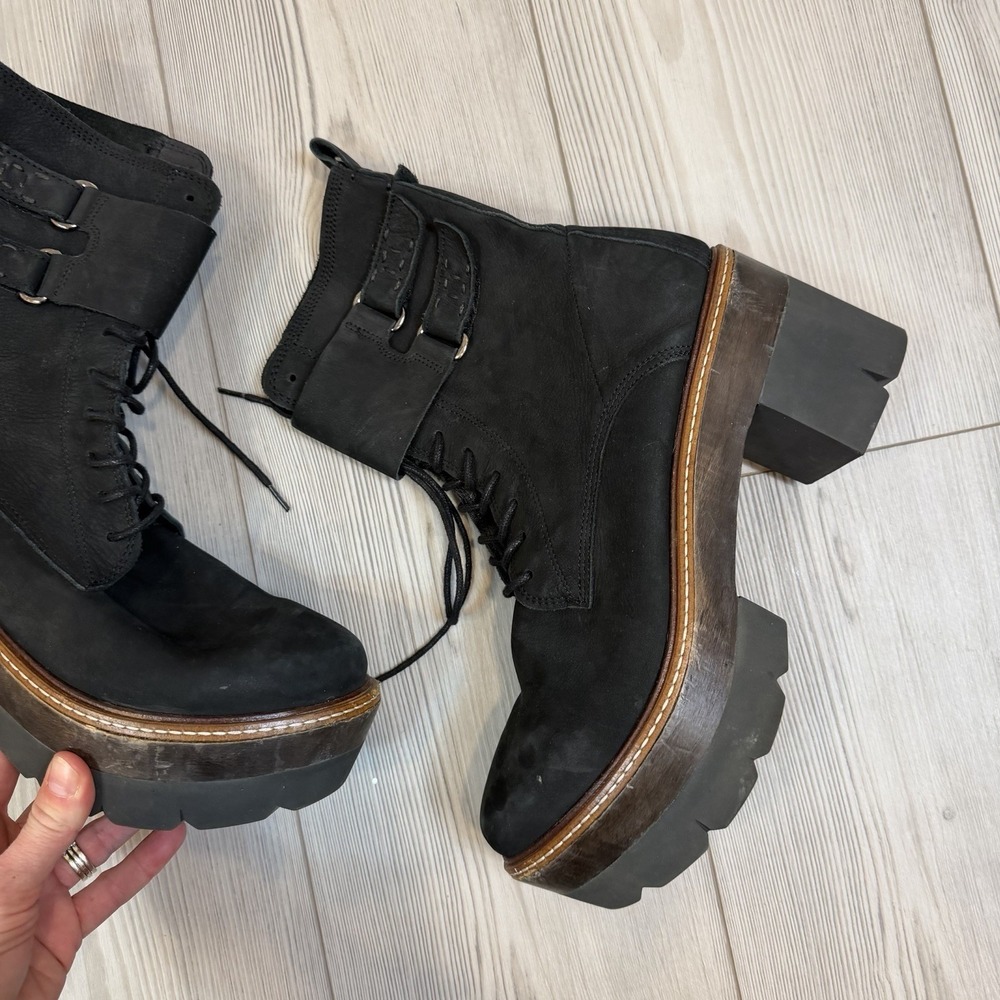 Free People Lace Up Boots Combat Suede Black Boots Platform Sz 10 EU 41 - Picture 3 of 10